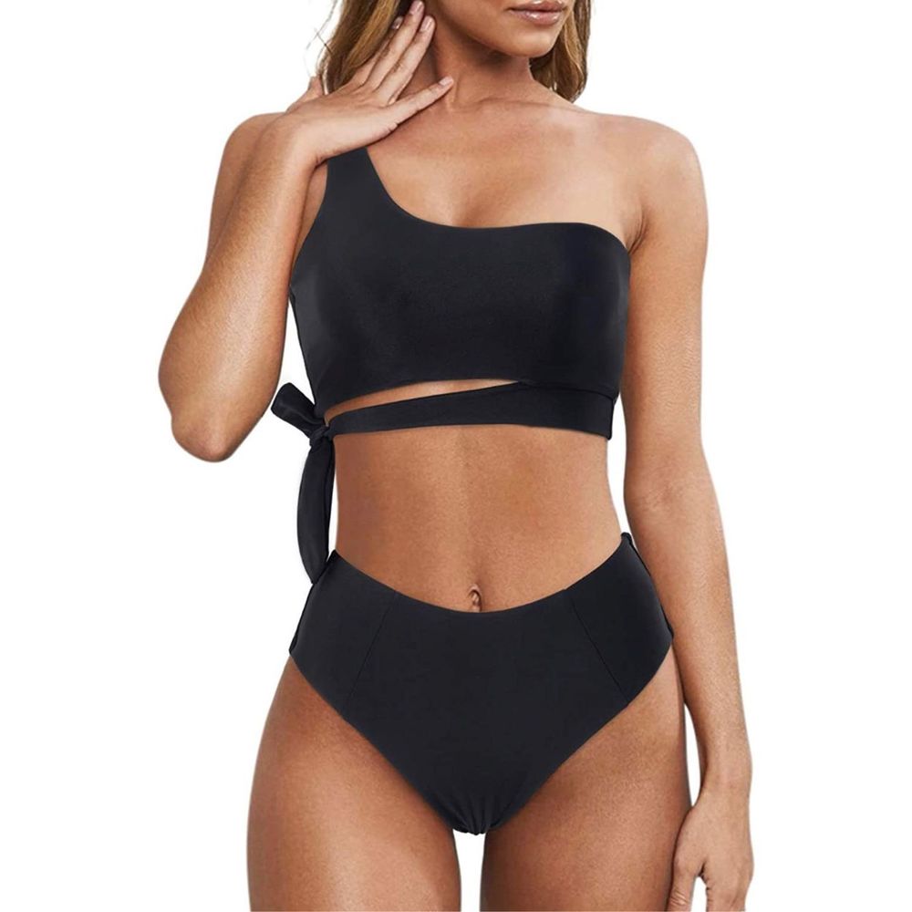 MOOSLOVER Women 1 Shoulder High Waisted Bikini Tie High Cut 2 Pc M 8/10